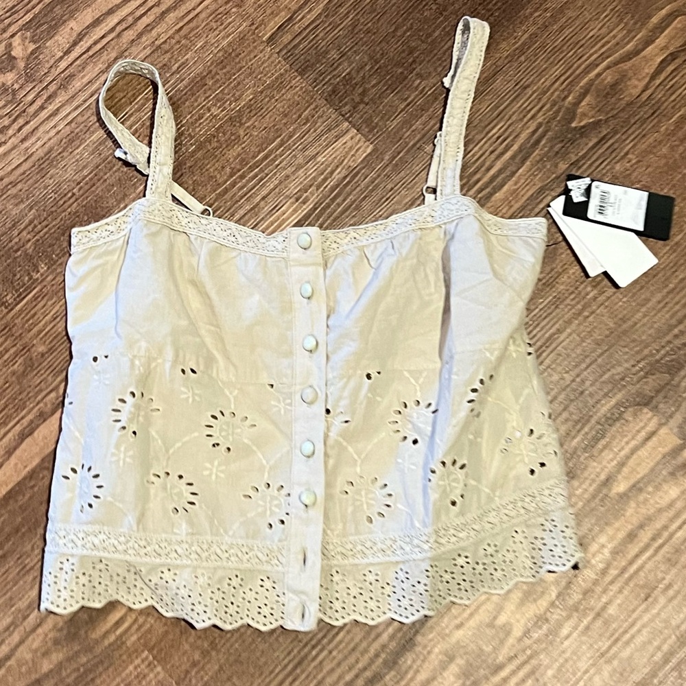 Guess Hesper Eyelet tank top nwt x small tan cream